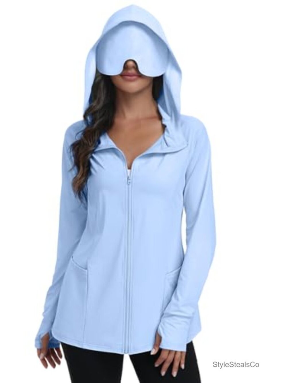 Travel Hoodie Zip Up with Eye Mask UPF 50+ Sun Protection